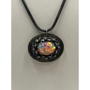 Sterling Silver‎ Vintage Fire Opal Pendant Brooch Necklace Hecho En Mexico 22g